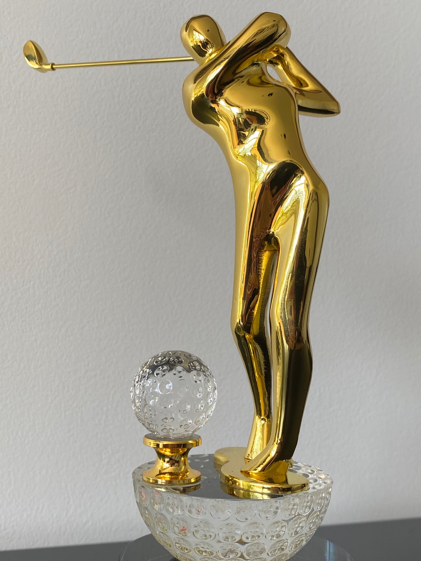 Modern Gold Golf Swing Trophy on Crystal Base